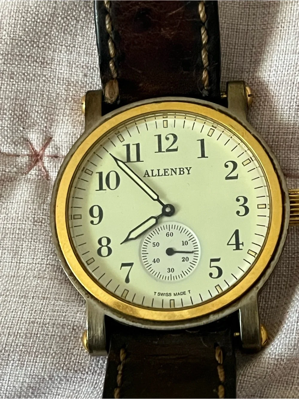 Allenby Men’s Two-Tone Gold Case Watch with Brown Leather Strap